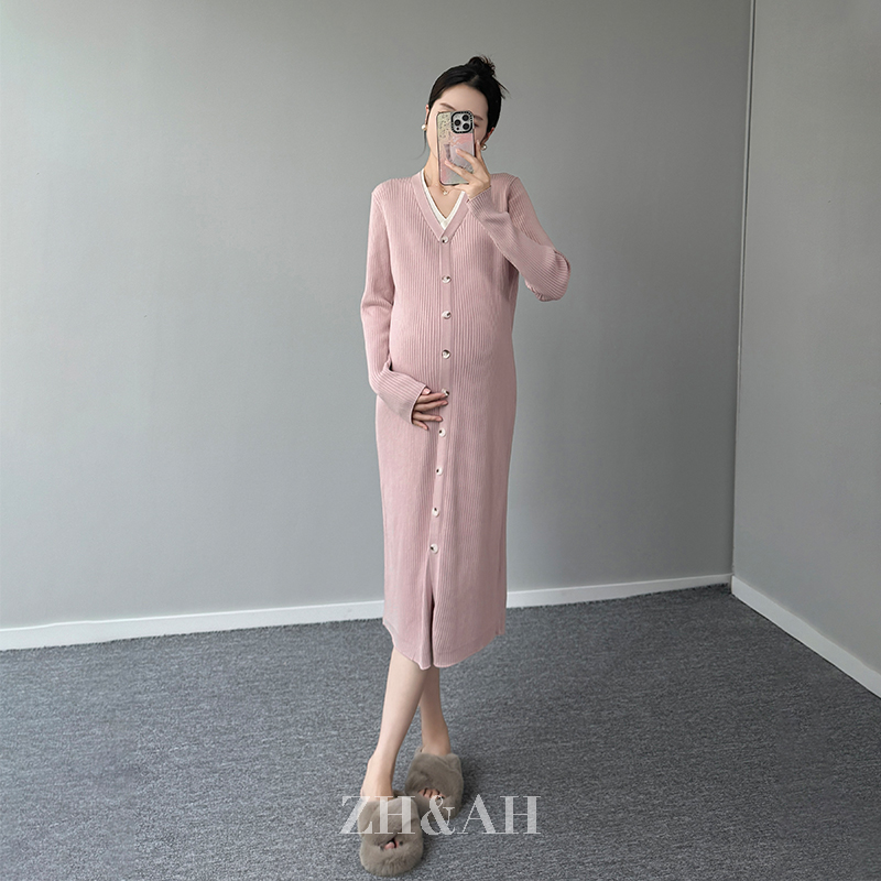 ZH&AH【从简】秋季新款时尚气质百搭设计孕期法式假两件拼色毛衣裙