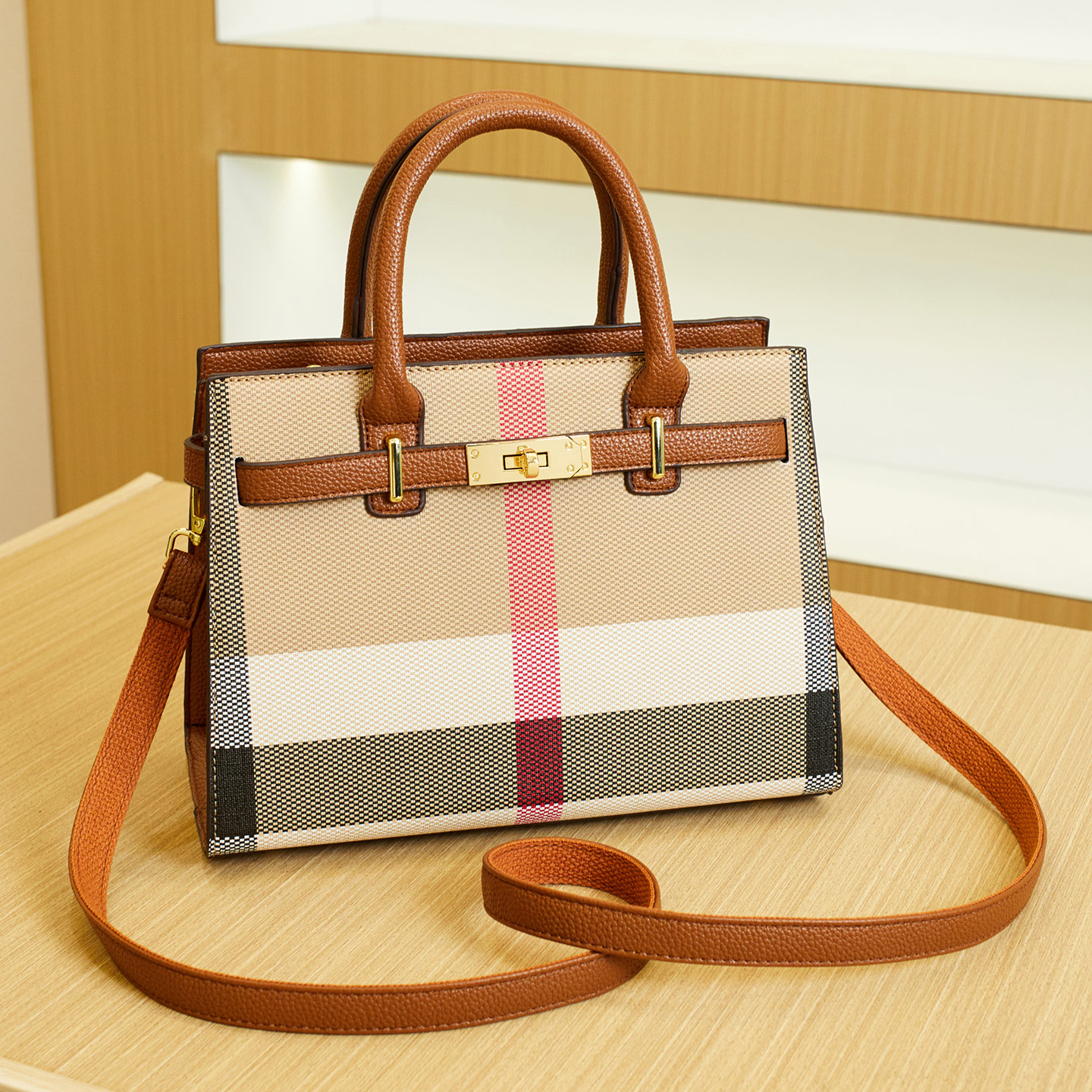高级托特2025女包新款品牌格子大容量格纹时尚手提包单肩斜挎包