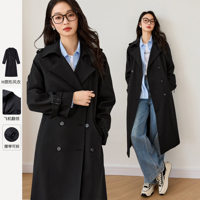 梵希蔓飞机翻领设计感风衣女2025新款宽松气质中长款大衣M9976