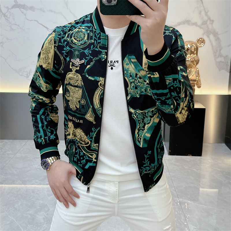 度尚-欧版男士轻奢高品质定位花棒球领时尚潮流秋装男款夹克外套
