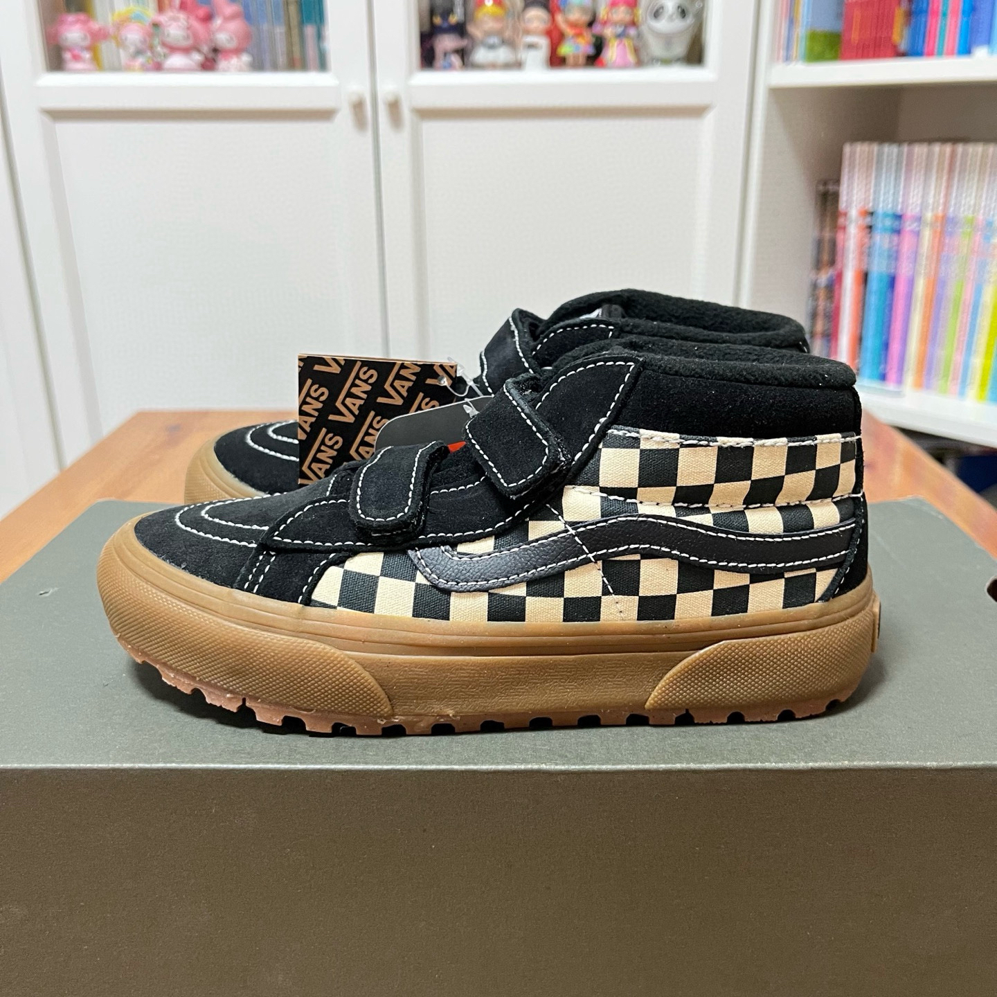 正品  VANS MTE 男女童鞋 秋冬款 魔术贴 黑棕棋盘格