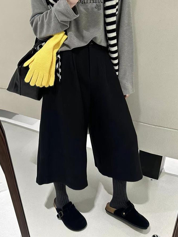 厚款2025新款阔腿八分裤厚款慵懒风拼接休闲裤女装秋季裤子显瘦