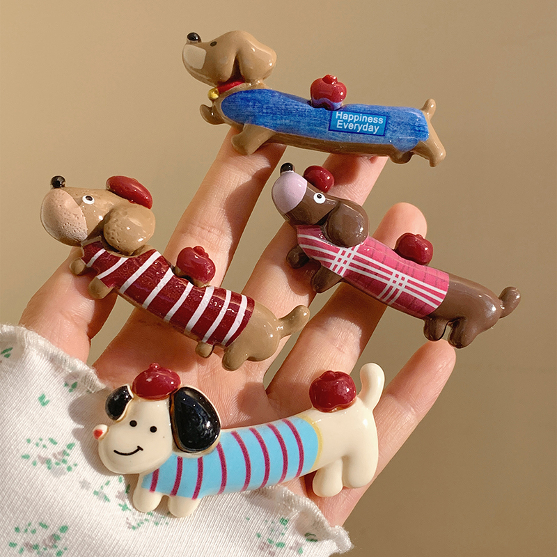 韩系可爱条纹腊肠狗发夹女高级感百搭刘海碎发边夹侧边夹子头饰