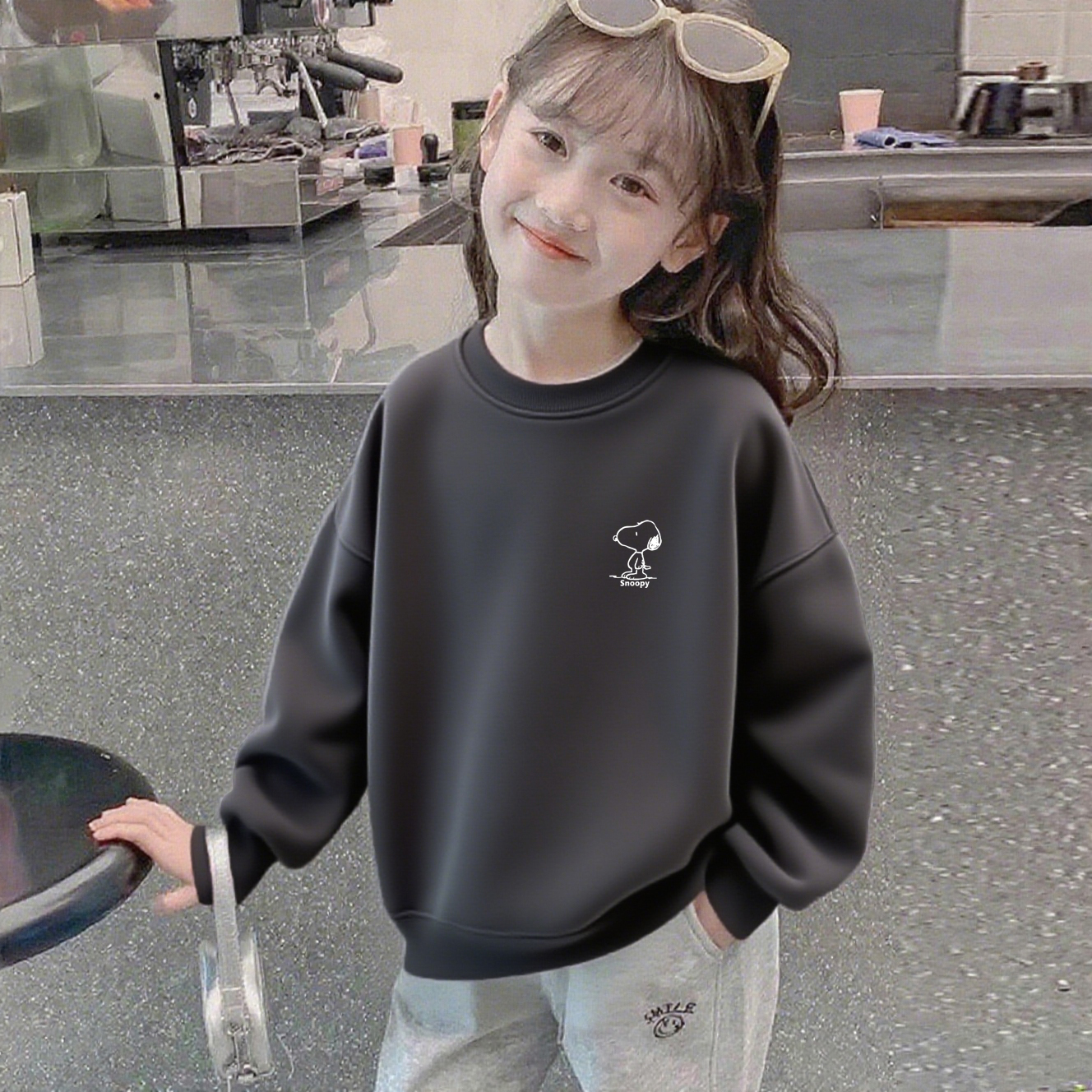 女童灰色卫衣2025秋冬款洋气时尚加绒套头衣服中大童女孩休闲上衣