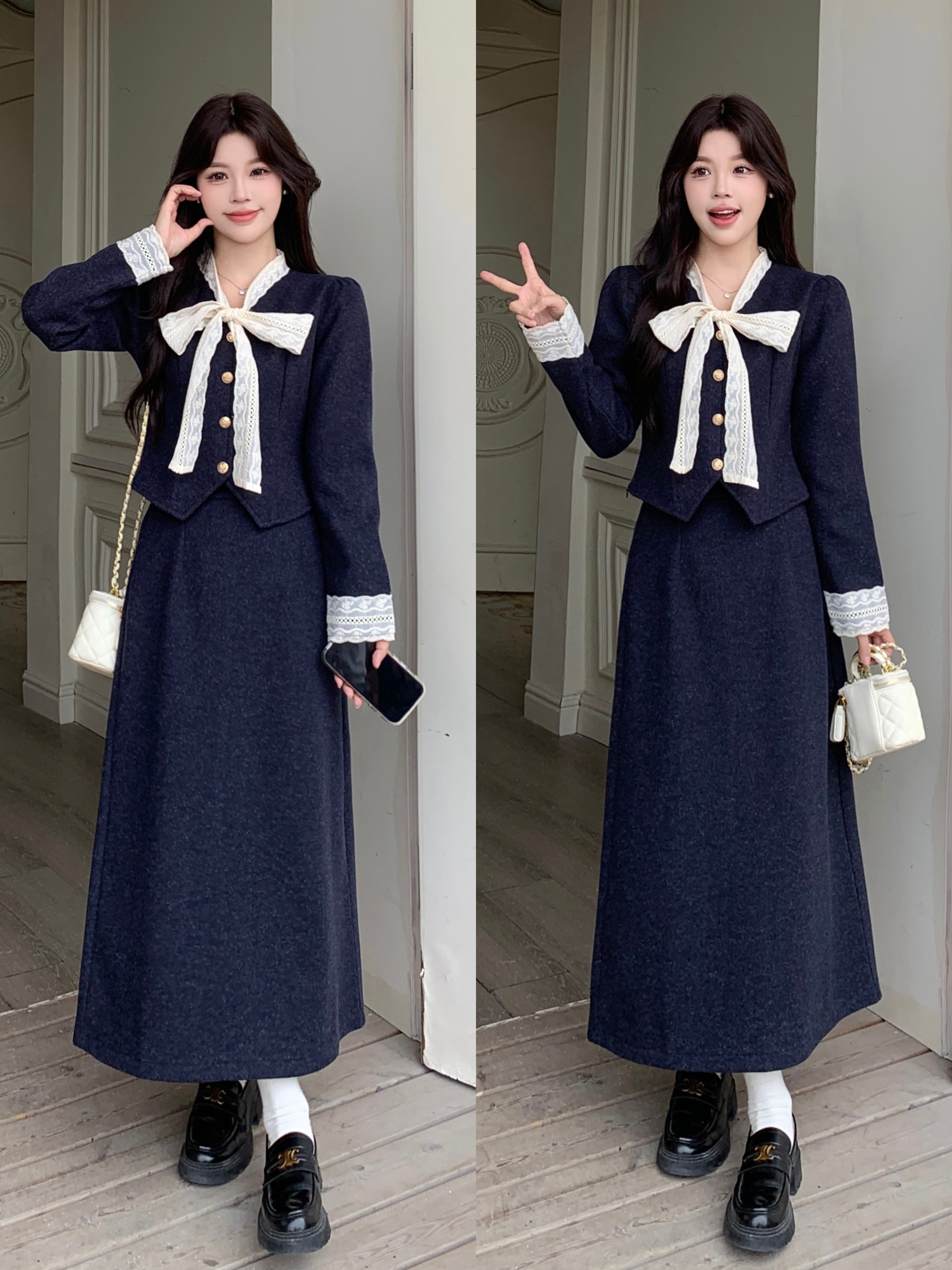 大码法式超好看冬裙套装女款富家千金小香风毛呢上衣半身裙两件套