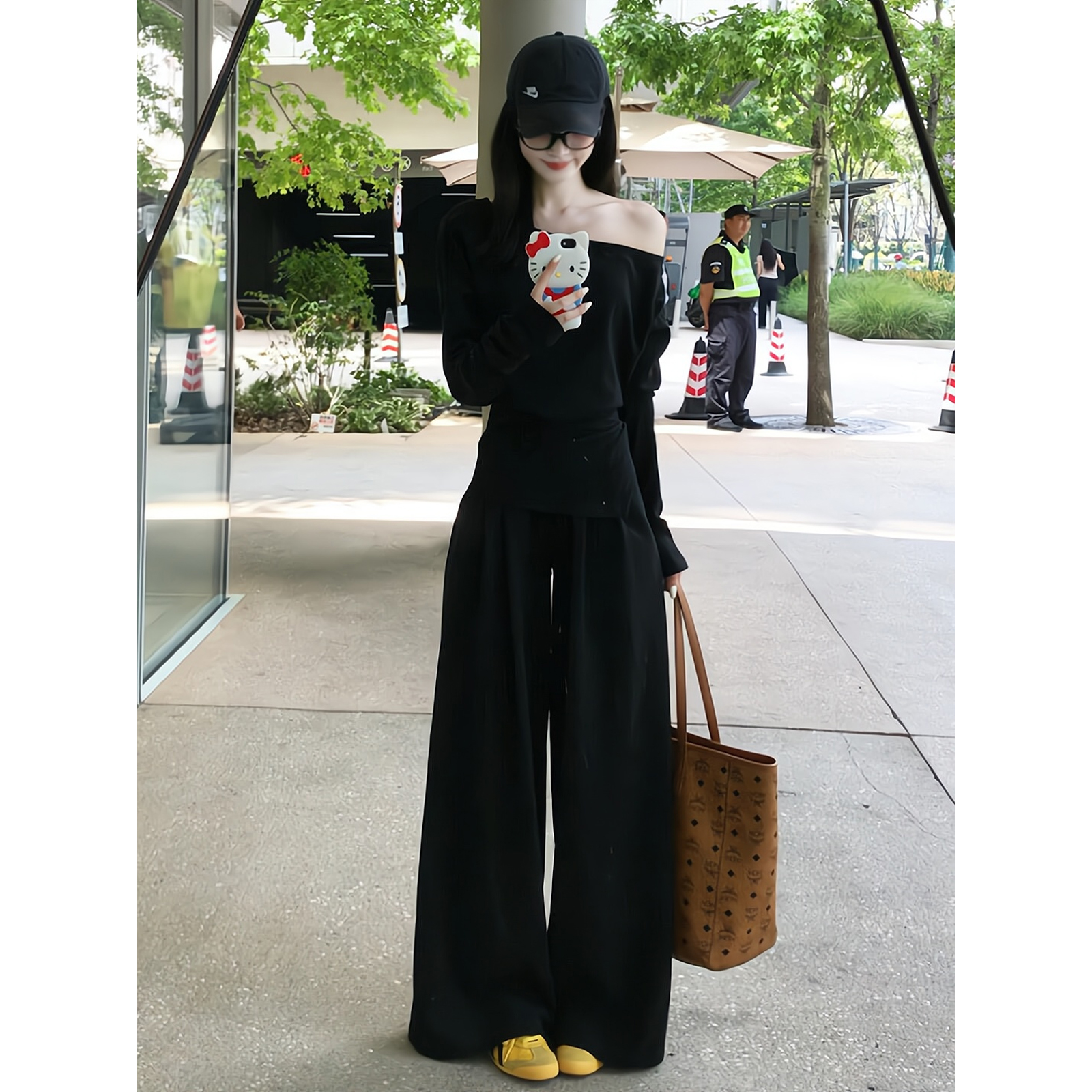 一整套ootd穿搭韩系小香风显瘦气质黑色针织上衣阔腿裤套装女秋季