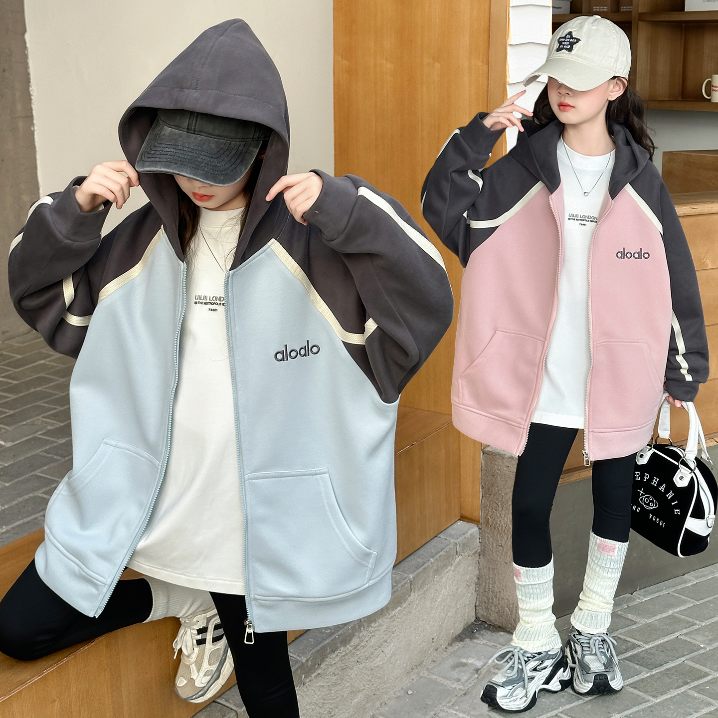女童时尚秋装2025新款6-15岁女孩洋气百搭宽松休闲潮酷连帽外套