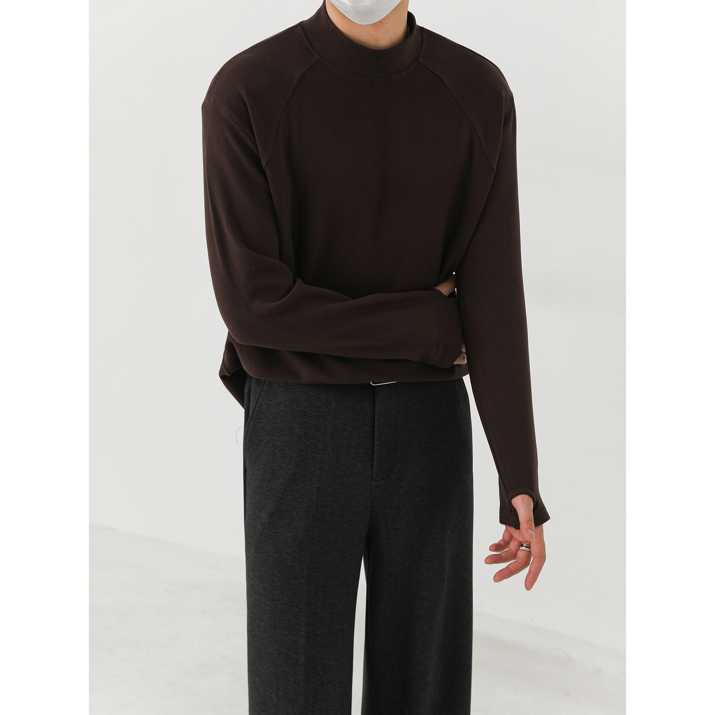 卓卓双面德绒半高领内搭打底衫 男长袖T恤秋冬季纯色上衣中领体恤