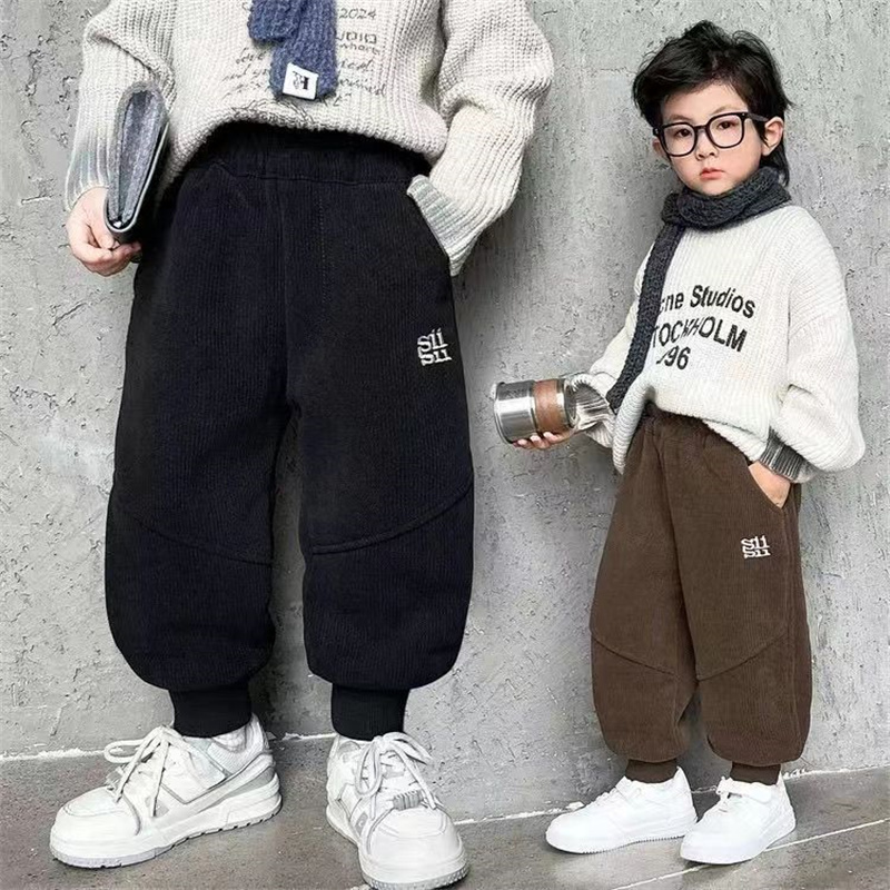 男童裤子秋冬款加绒加厚一体绒休闲卫裤儿童冬季一条过冬保暖棉裤