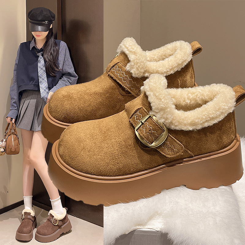 勃肯鞋女2025新款秋冬季复古百搭加绒厚底增高棉鞋小个子松糕鞋子