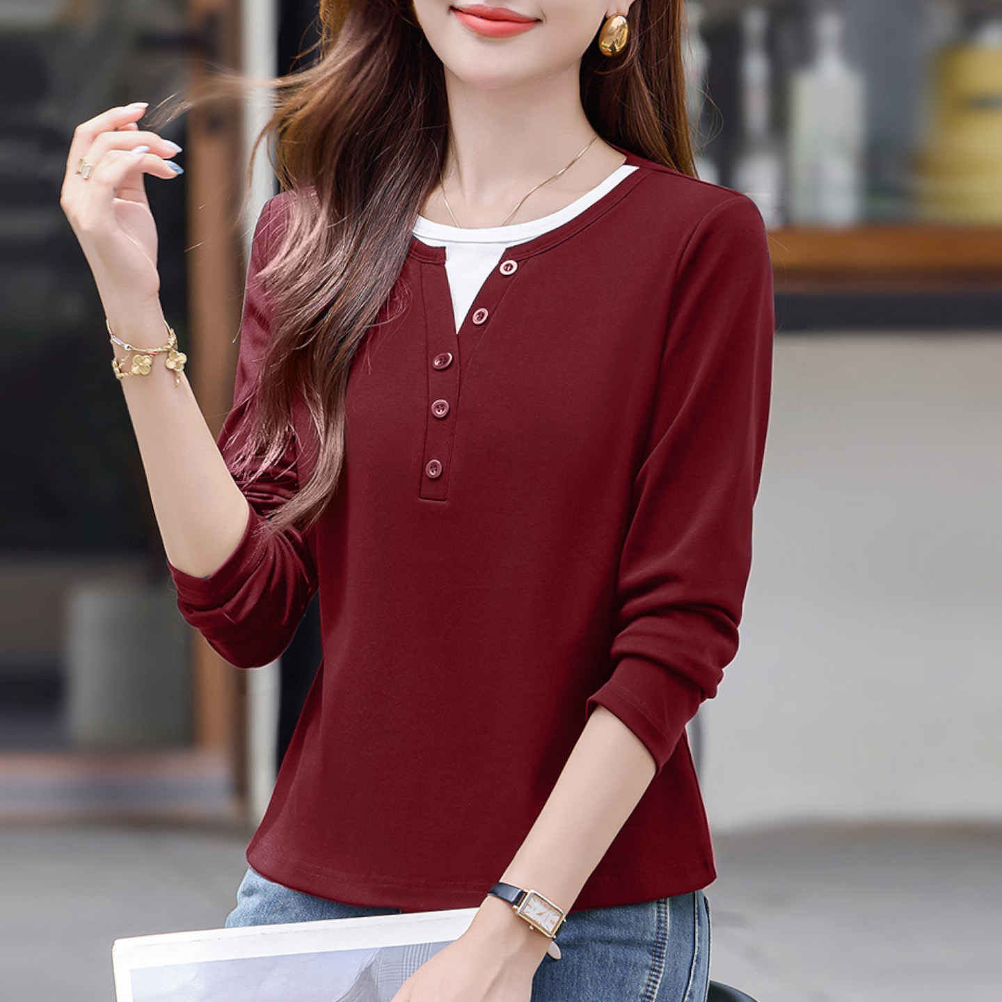 假两件打底衫女春秋长袖t恤2025年秋季新款爆款洋气时尚女士上衣