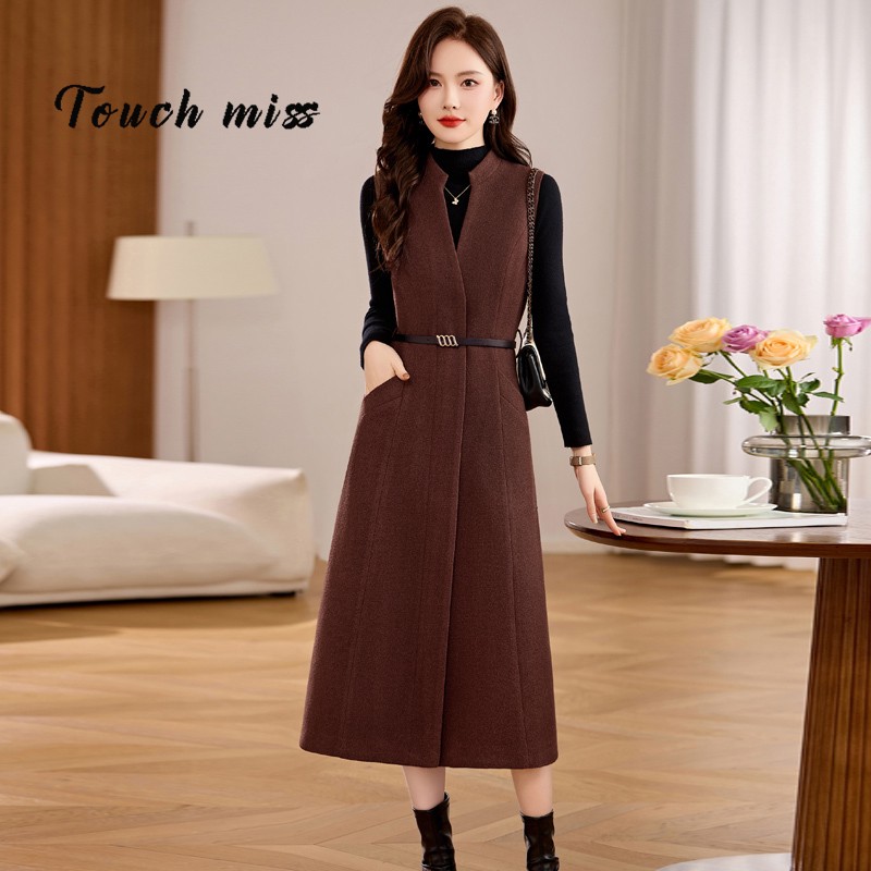 TOUCH MISS红色连衣裙2024秋冬季新款法式小香风针织内搭打底毛呢