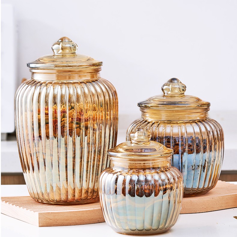 （三只装）加厚无铅玻璃茶叶陈皮密封罐零食糖果储物罐五谷杂粮罐