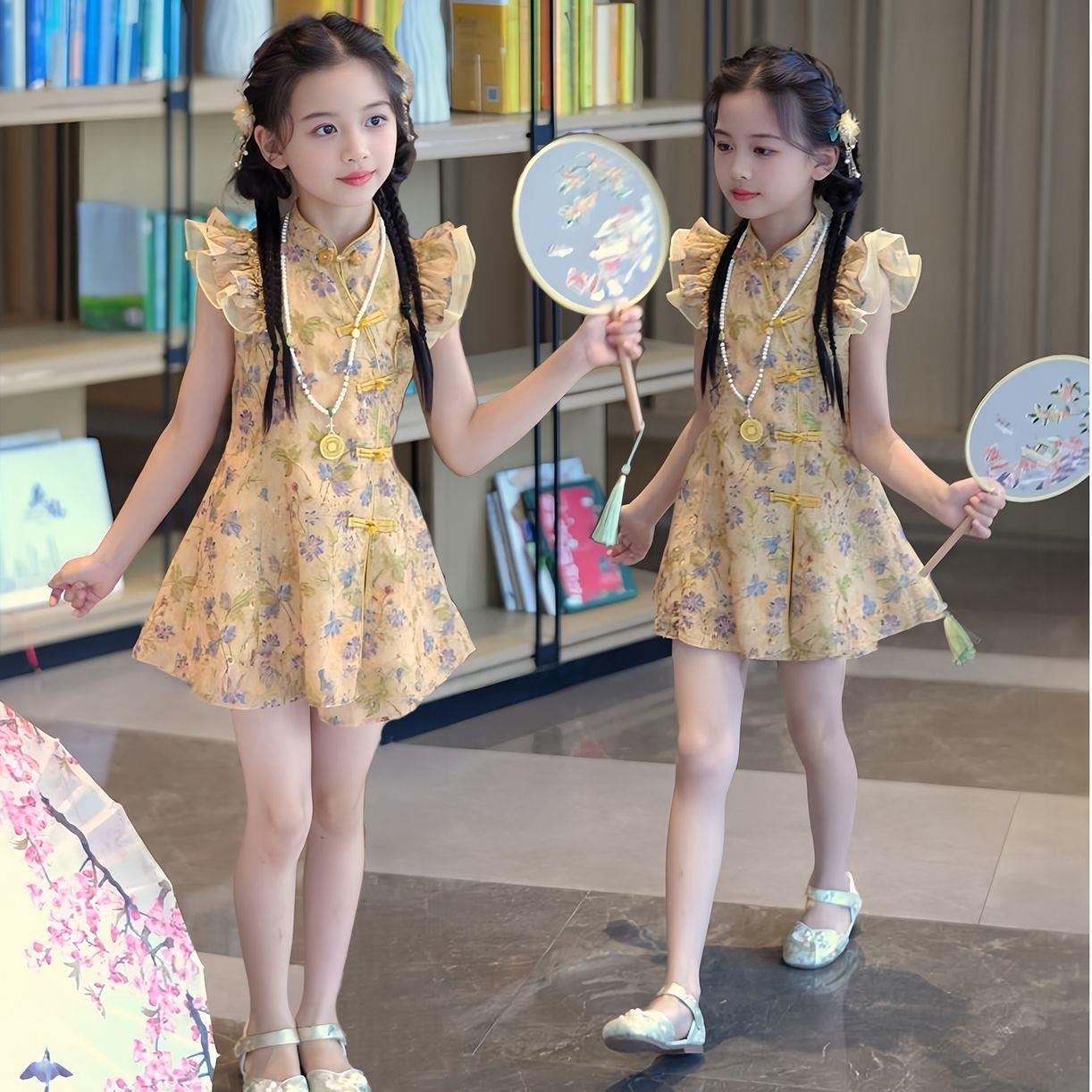 女童套装2025新款夏季儿童装夏装连衣裙新中式国风旗袍短裤两件套