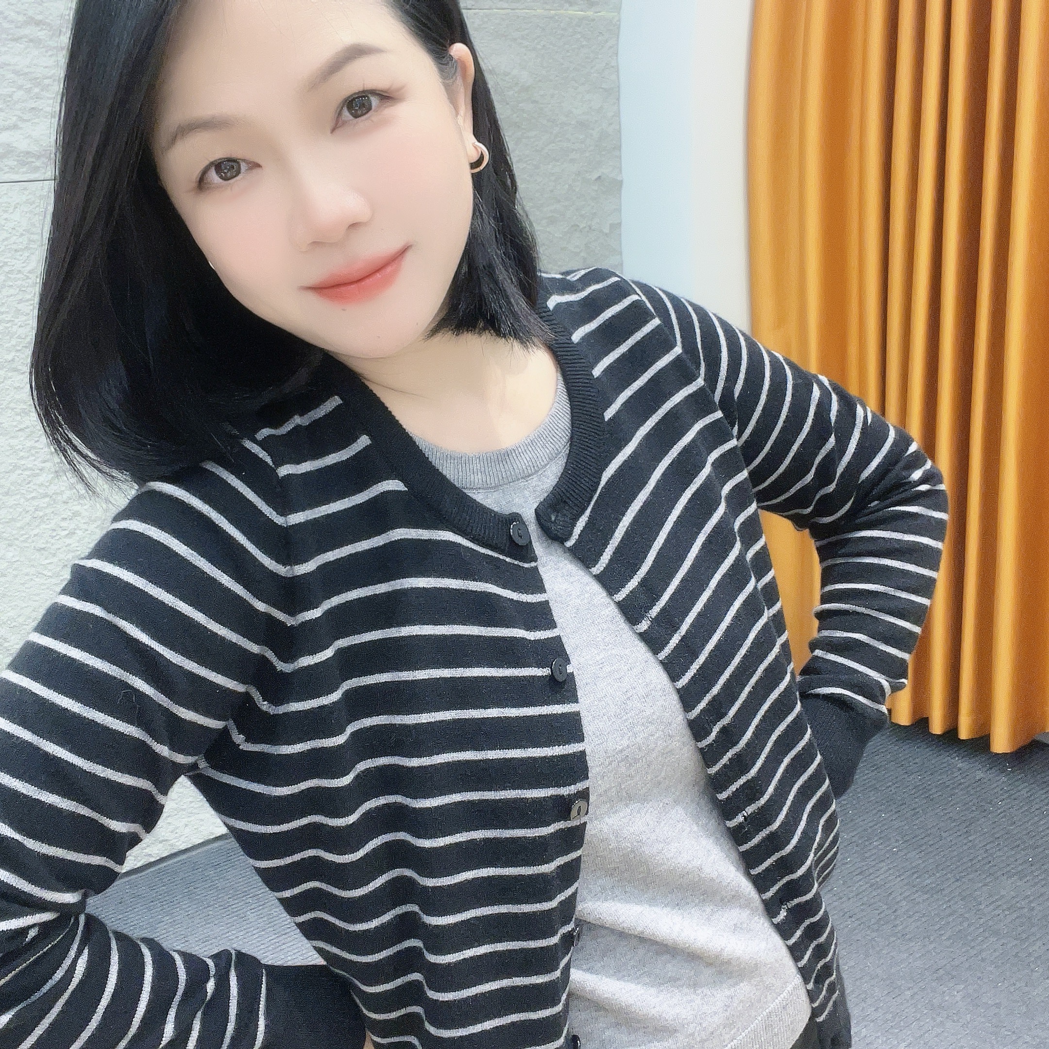 5616A秋冬季厚款假两件套法式条纹女毛针织衫百搭长袖秋季条纹款