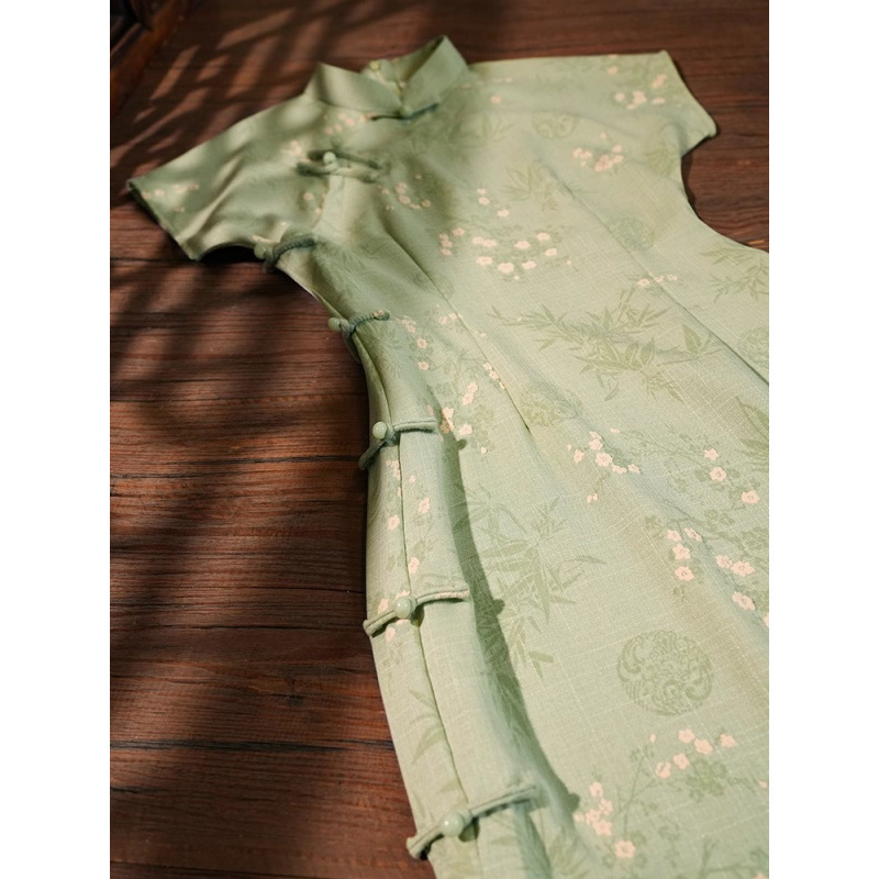 2025新款夏季女气质小个子日常修身款新中式绿色改良旗袍复古少女