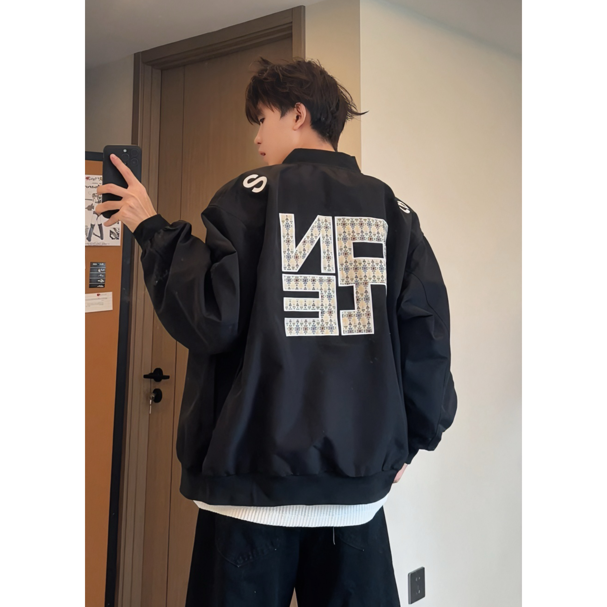 HZM美式街头刺绣字母立领飞行夹克男女小众设计百搭廓形外套