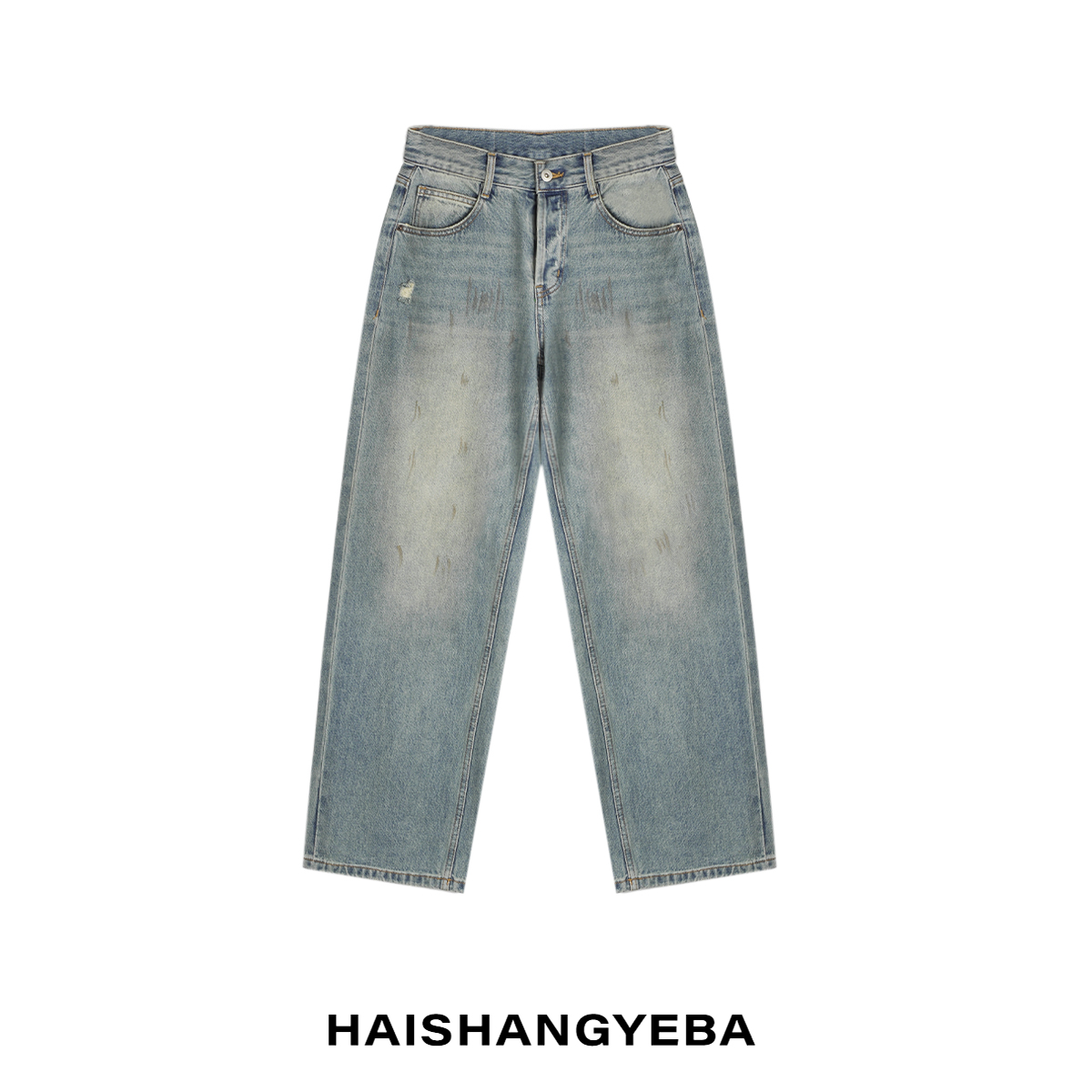 【海上叶爸】新款2024秋冬百搭棉撞色系窄腿牛仔直筒裤