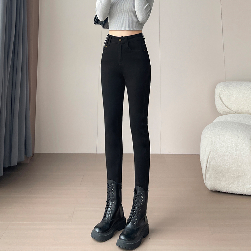 黑色加长小脚牛仔裤女秋季新款170高腰显瘦高个子175弹力铅笔裤子