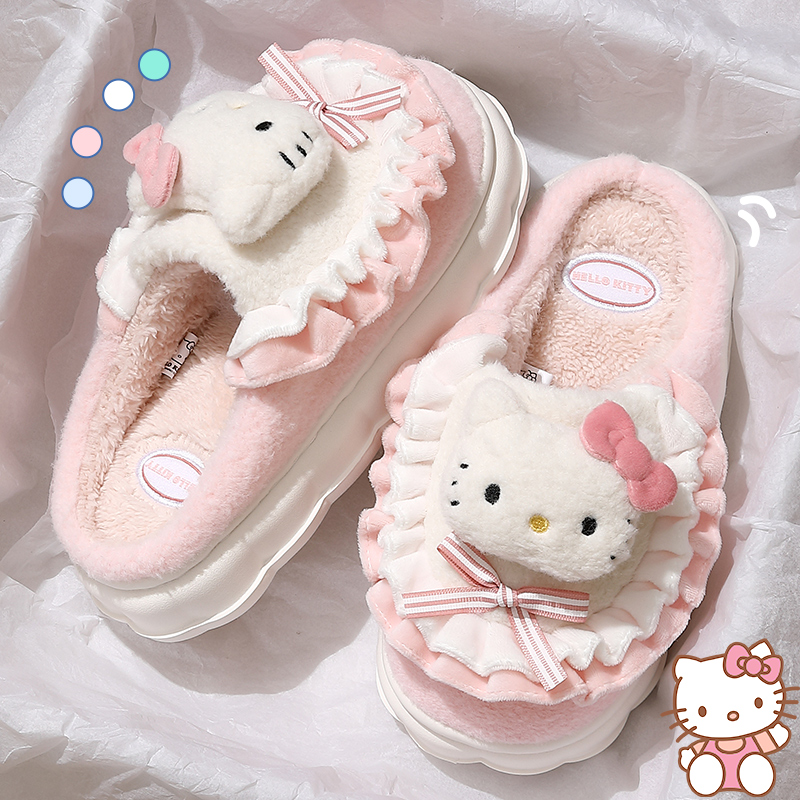 HelloKitty猫棉拖鞋女士秋冬季新款室内家居可爱保暖毛毛绒月子鞋
