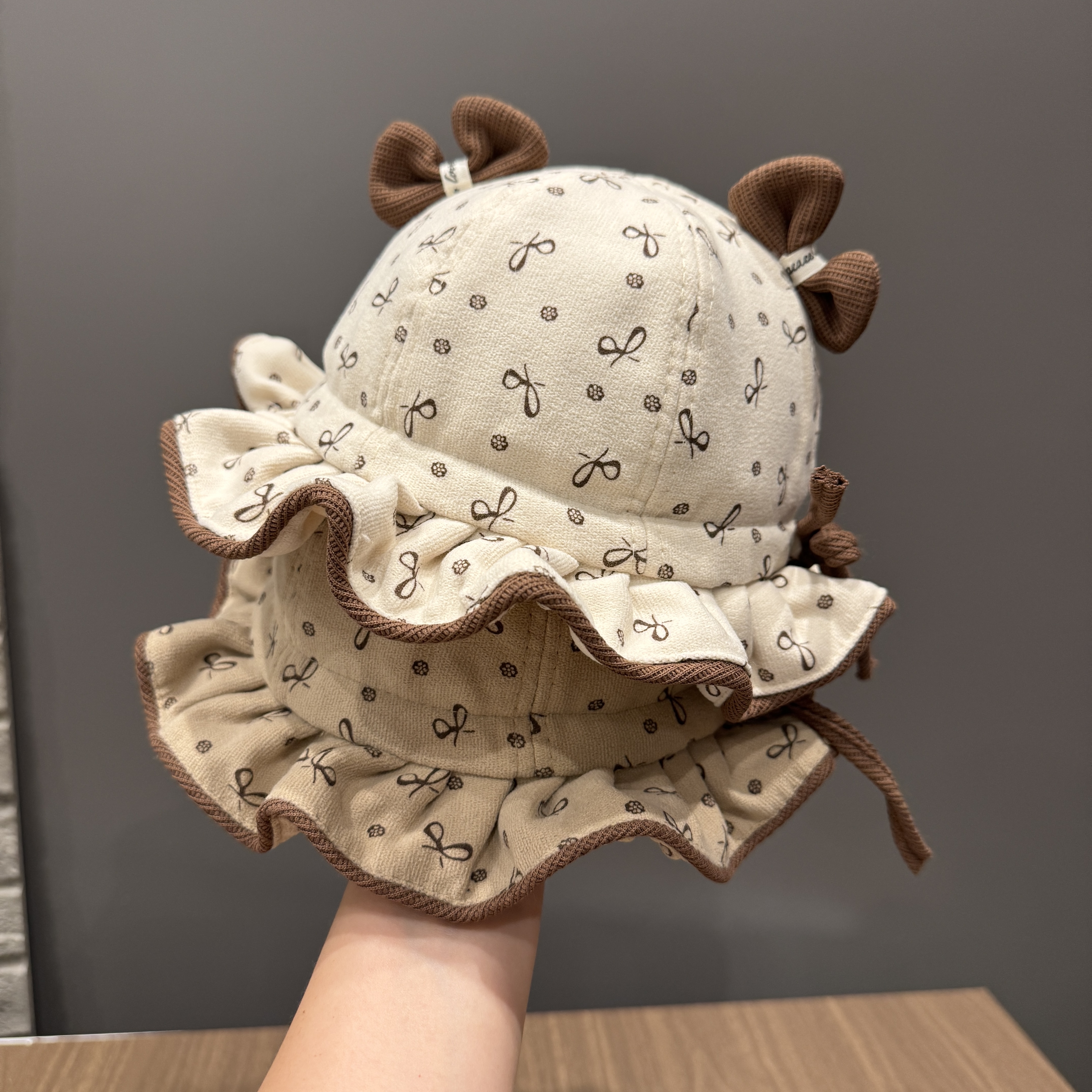 【琥珀系】春秋女宝宝蝴蝶结渔夫帽小月龄甜美公主风调节盆帽