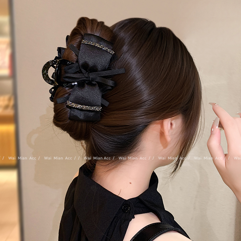 高级感蝴蝶结抓夹网红黑色发量少全盘发夹女新款轻奢后脑勺鲨鱼夹