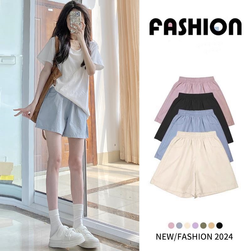 雪千羽蓝色短裤女夏季薄2025新款高腰外穿休闲阔腿小个子运动短裤