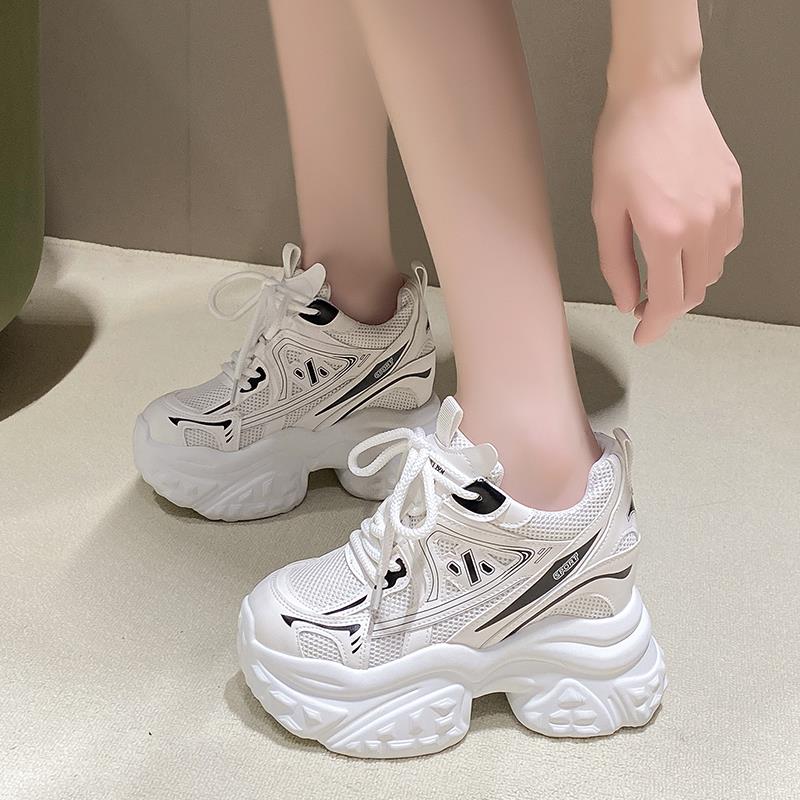 】春秋9厚底内增高老爹鞋女2024秋季新款银色松糕爆款休闲运动鞋
