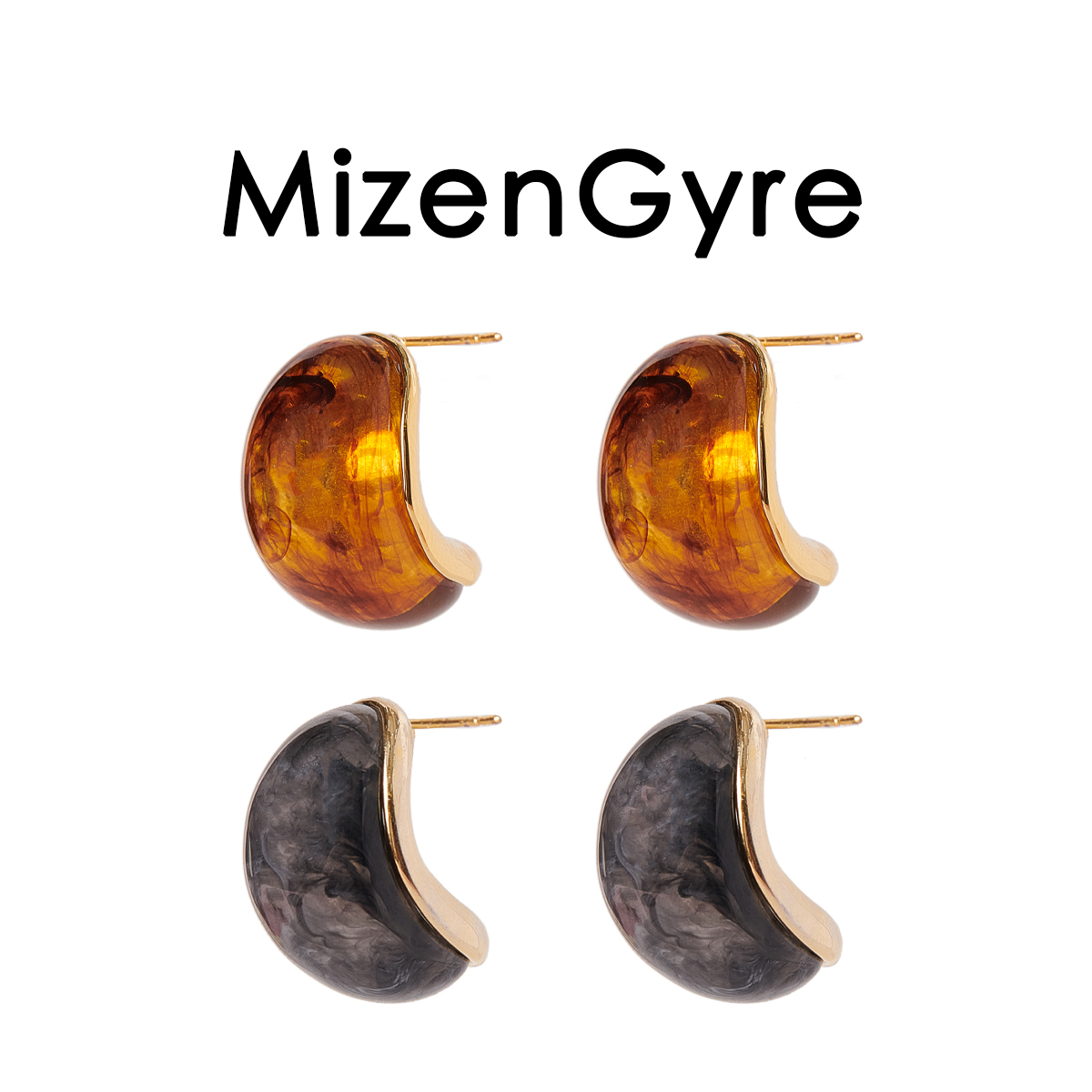 铜合金耳饰 MizenGyre小众设计C形耳钉复古撞色气质耳饰女