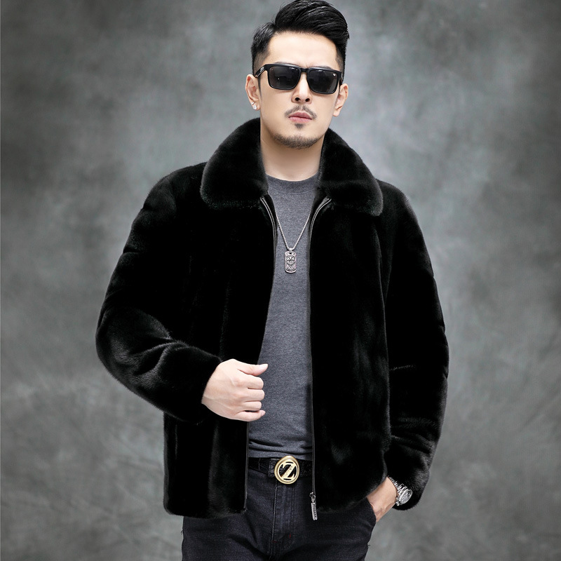 男外套貂皮冬季仿水貂绒皮毛一体整貂皮衣皮草金貂毛连帽貂绒大衣