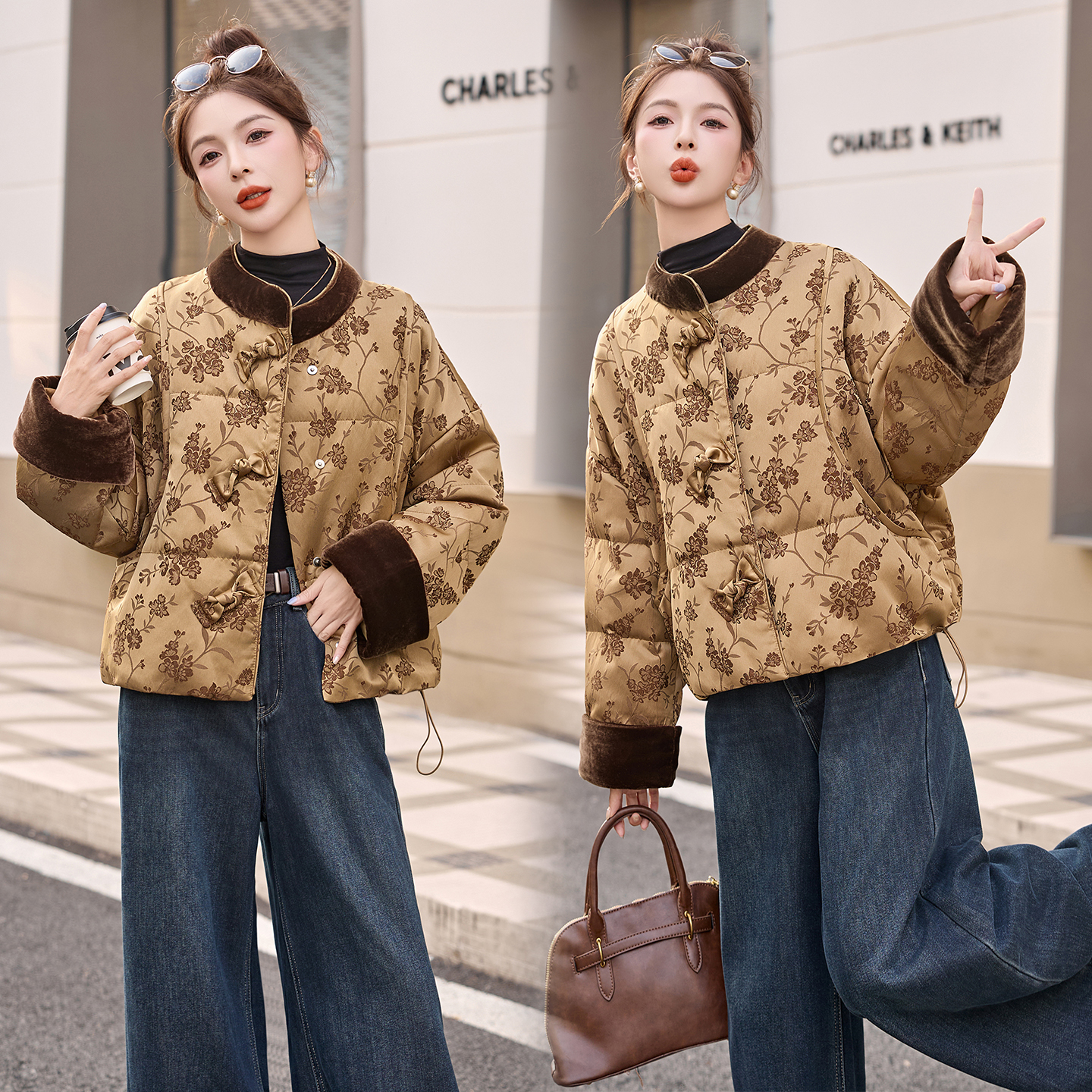 女士羽绒服女款爆款2025新款时尚洋气冬季外套短款加厚小个子圆领