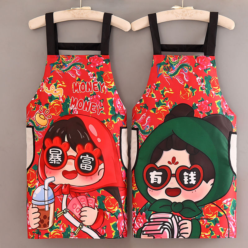 东北大花布民族风家用围裙厨房餐厅专用防油工作服喜庆时尚罩衣女