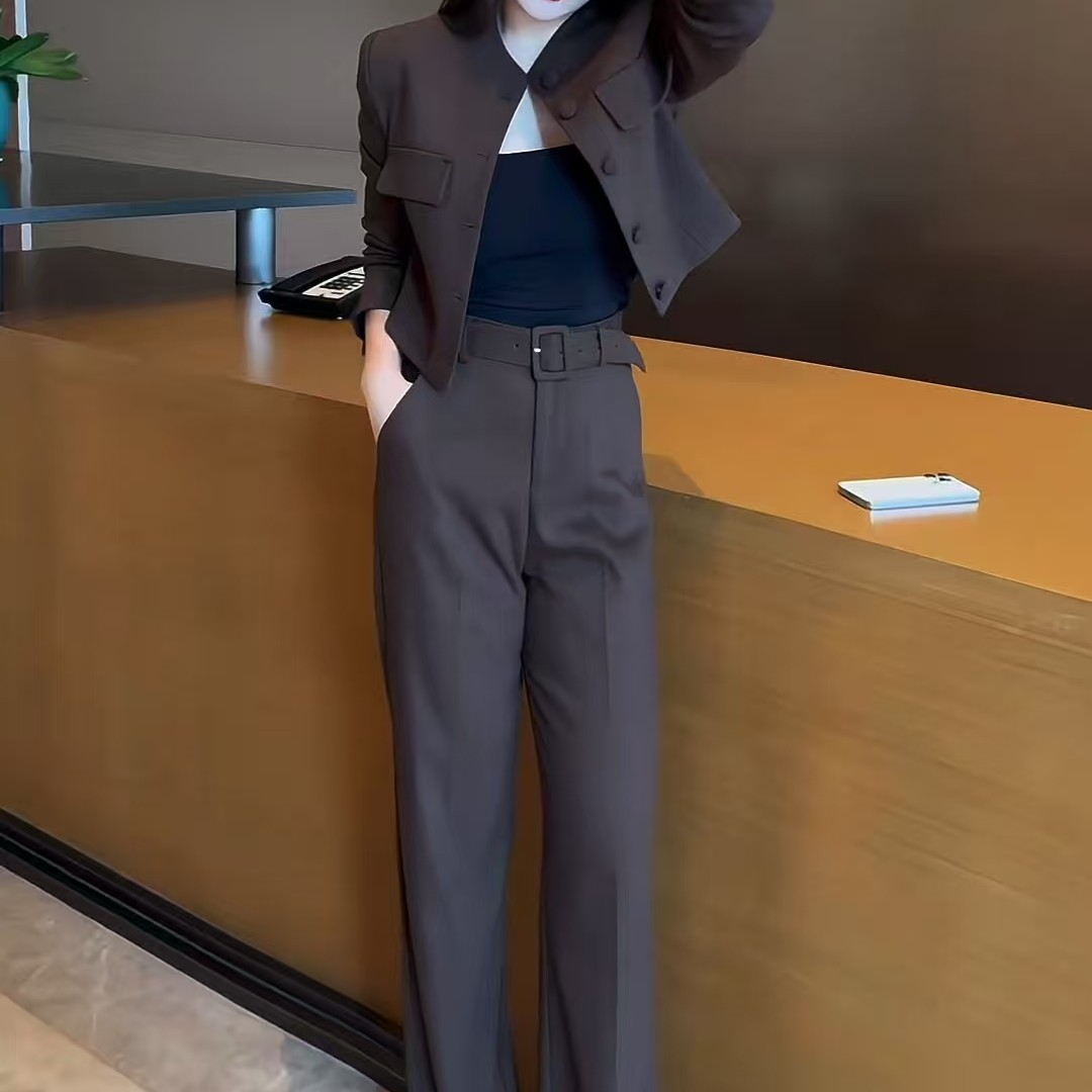 美拉德风格高腰直筒裤老钱风显瘦设计女装