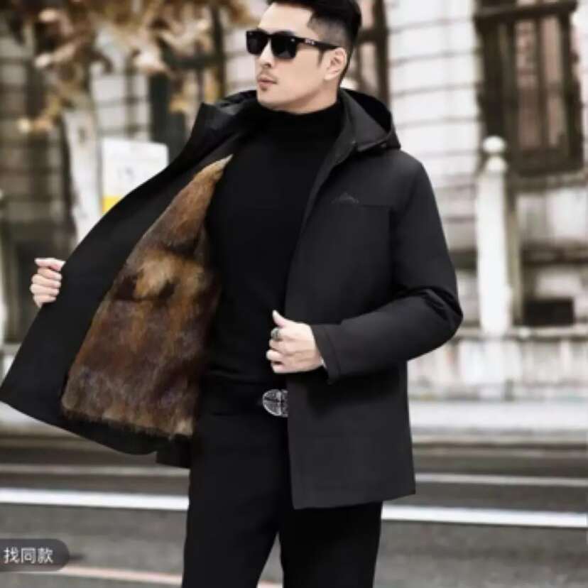 整貂男士高端派克服可拆卸内胆新
