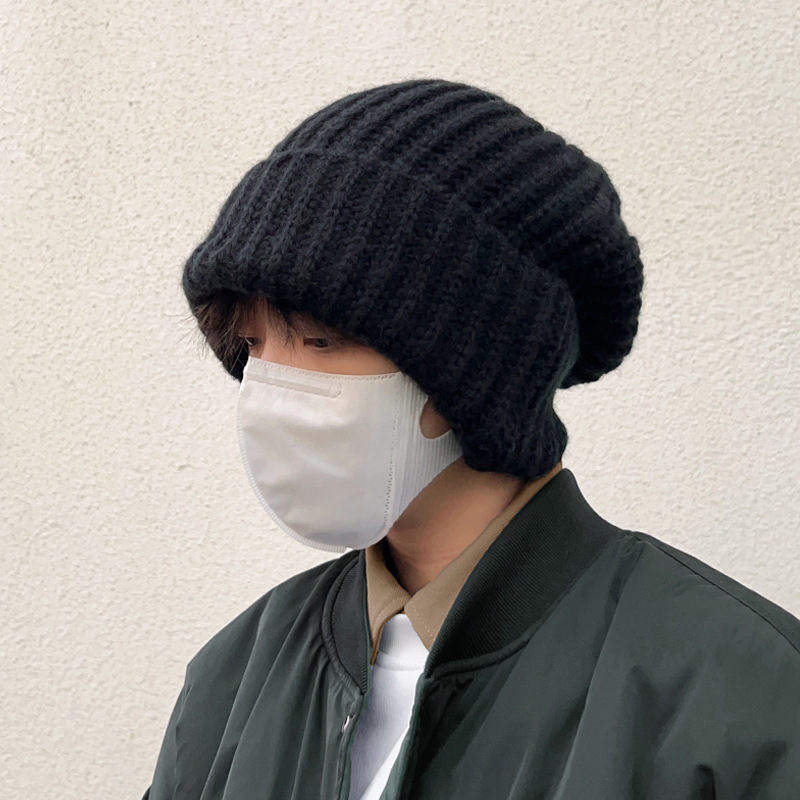 无檐帽子男士冬季大头围针织帽男保暖毛线帽潮冬天堆堆帽男款冷帽