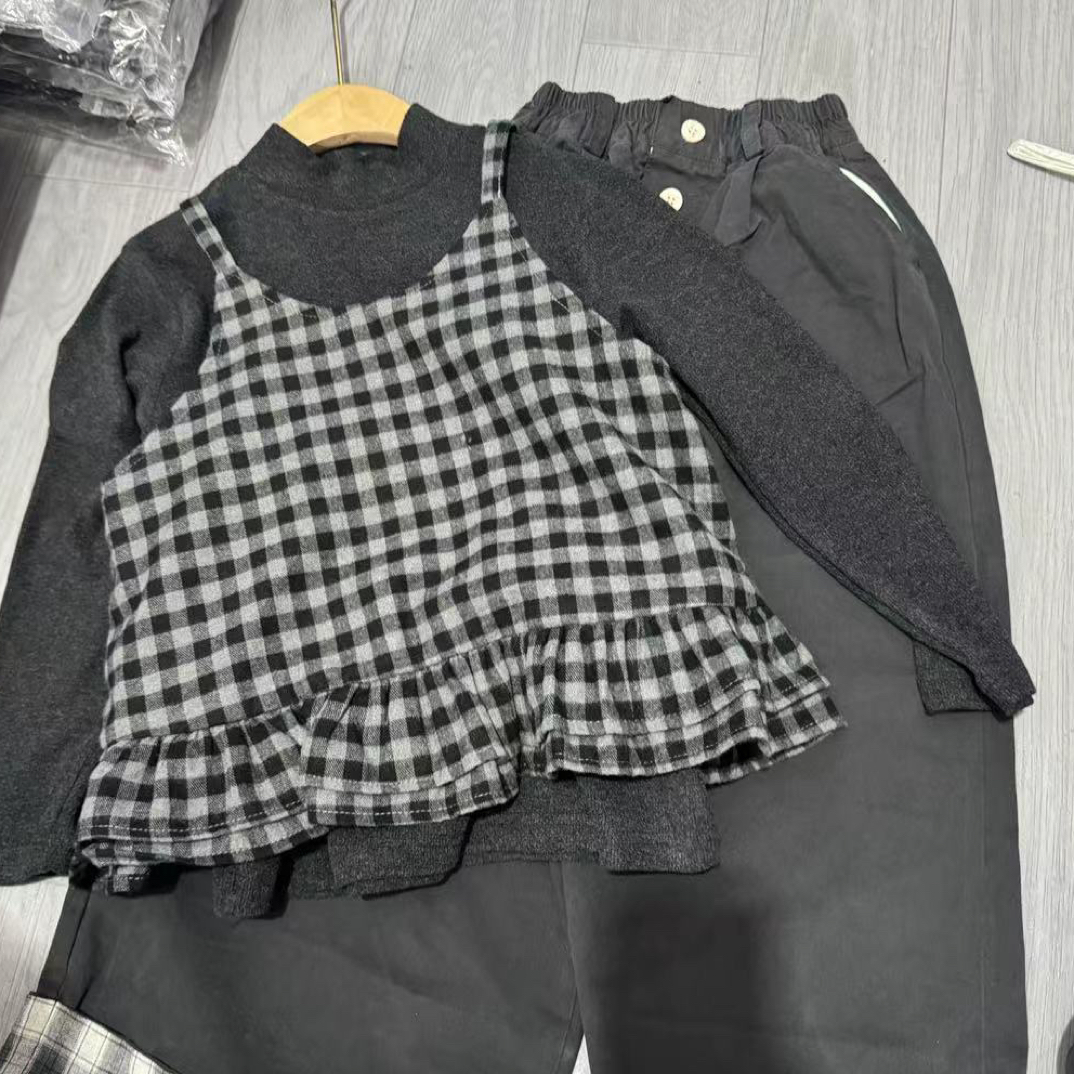 套装条纹女童打底假两件休闲风秋季毛衣纯色休闲常规