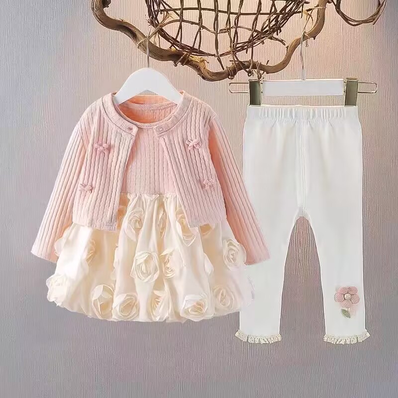 女童秋季连衣裙套装2025新款洋气宝宝周岁礼服韩版女孩婴儿公主裙