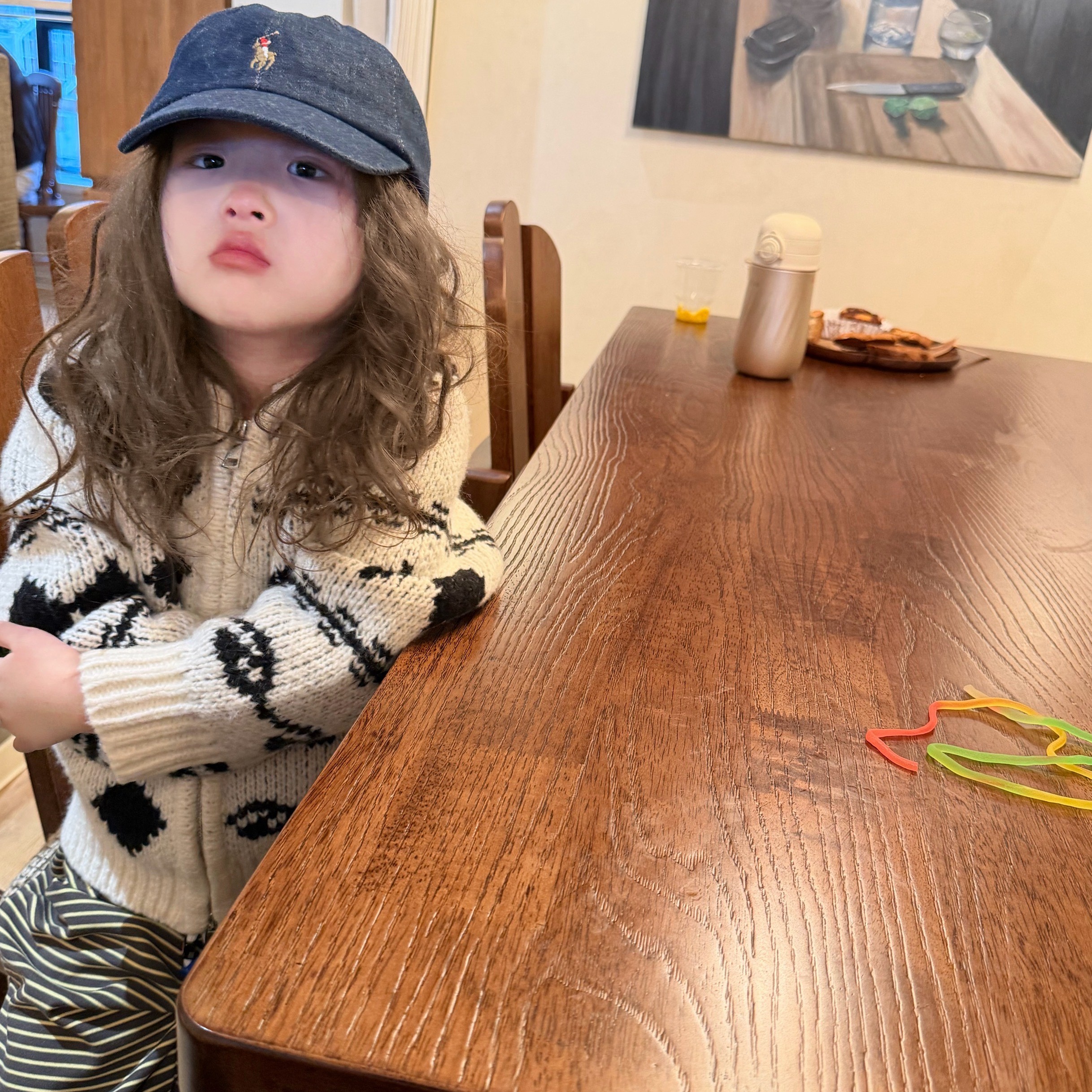 小思家女童2025冬季新款韩版洋气连帽毛衣拉链外套条纹休闲裤套装