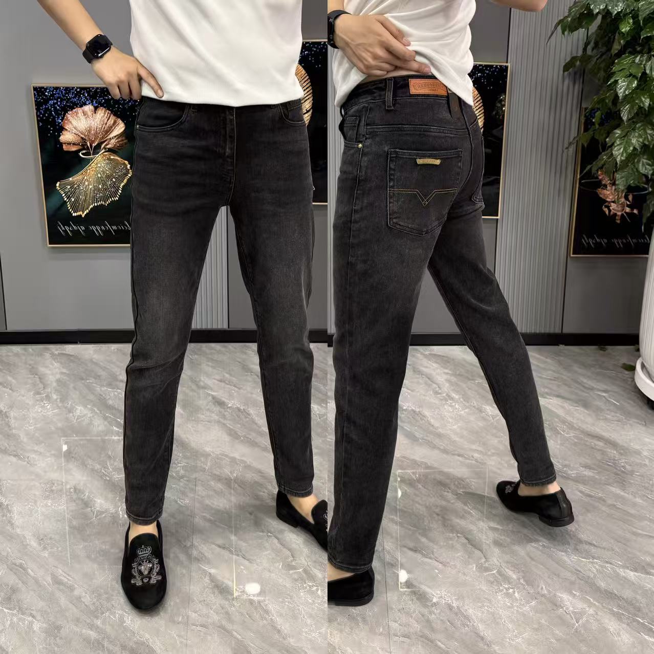 男裤2025新款男士牛仔裤净版简约小脚裤水洗深色休闲裤子修身百搭