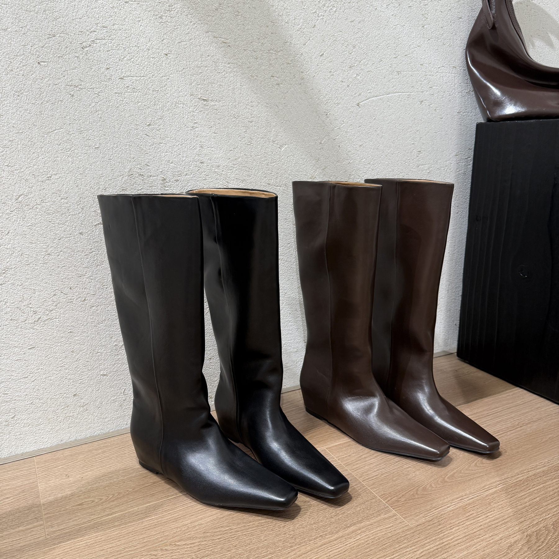 高级感！2025秋冬复古方头直筒骑士靴子显腿直不过膝内增高长靴女