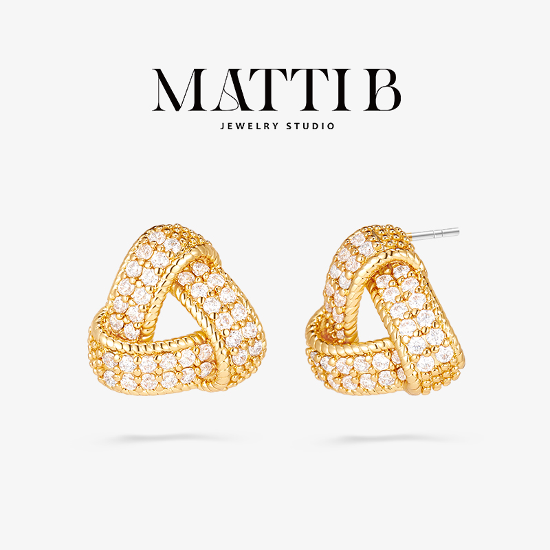 铜合金合成锆石耳饰 三角形设计感小众气质精致轻奢爆款耳钉2020