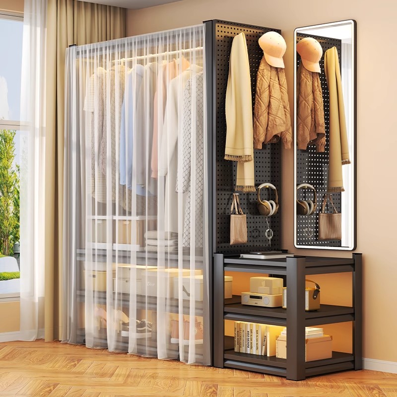 家用货架衣柜简易儿童衣帽架双层落地开放式挂衣架组装角钢置物架