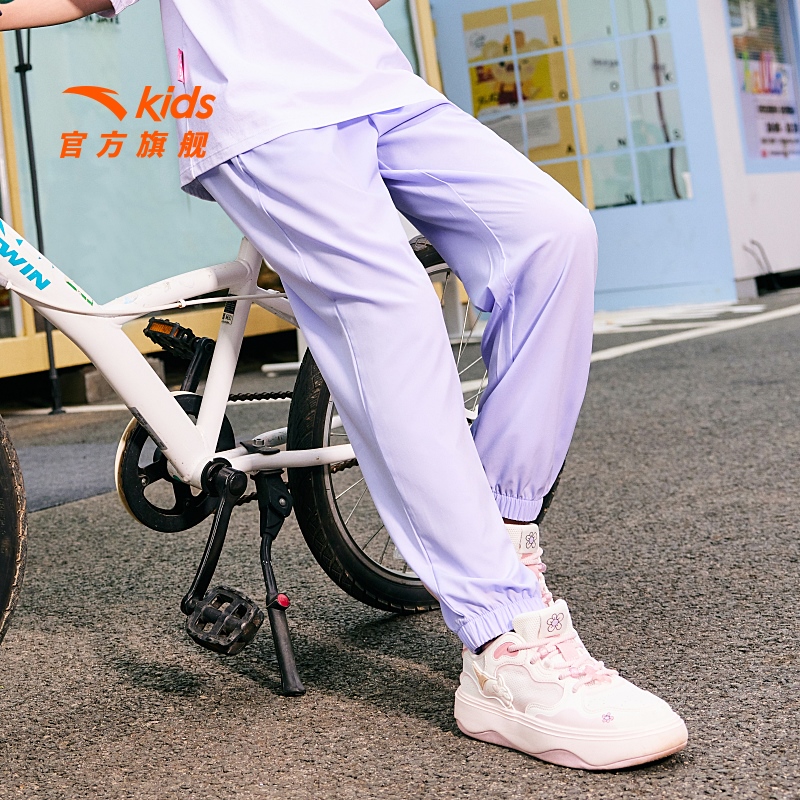 安踏儿童女童运动裤2025春夏季透气吸湿速干轻薄户外休闲长裤子