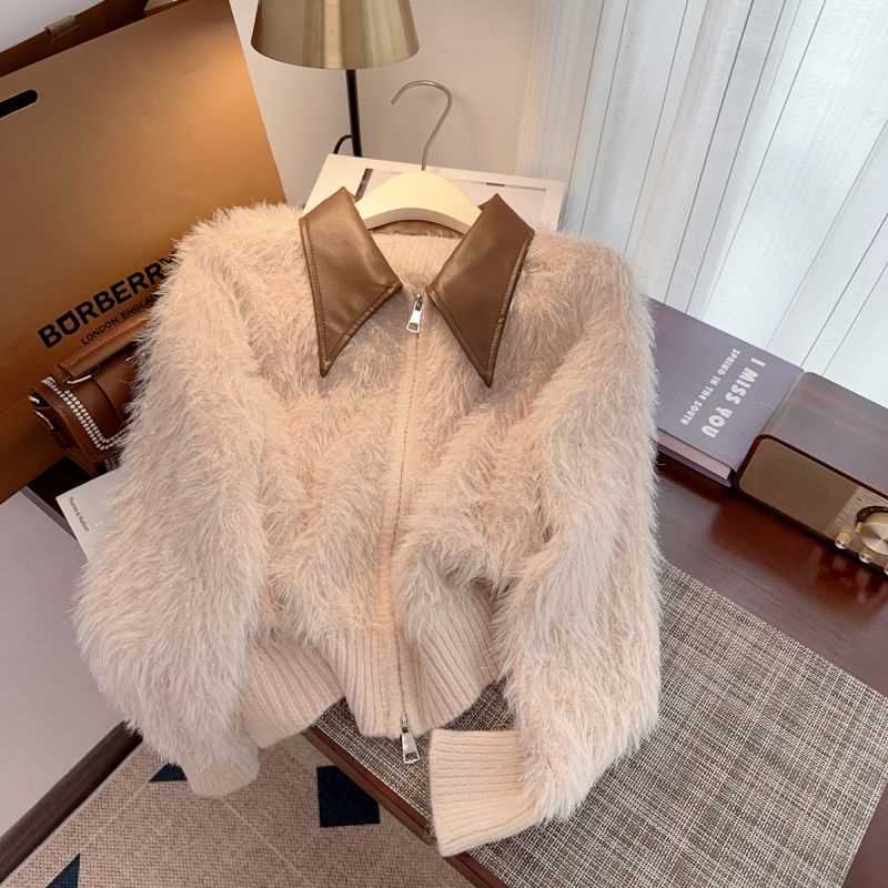 欧货高级感双拉链拼接针织开衫新款美拉德软糯上衣