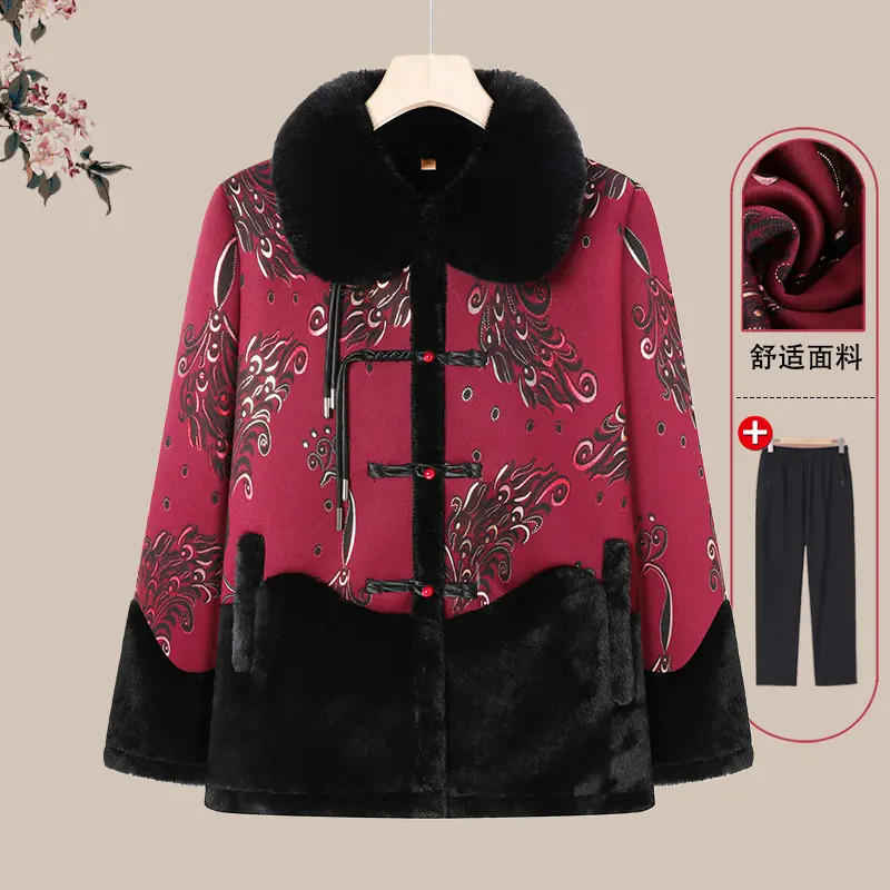 新中式奶奶冬款外套中老年人棉服妈妈加绒加厚老太太衣服保暖棉袄