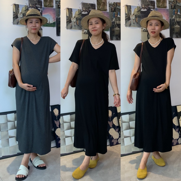 穿到220斤V领懒人长裙夏天孕妇短袖百搭莫代尔中长款打底连衣裙