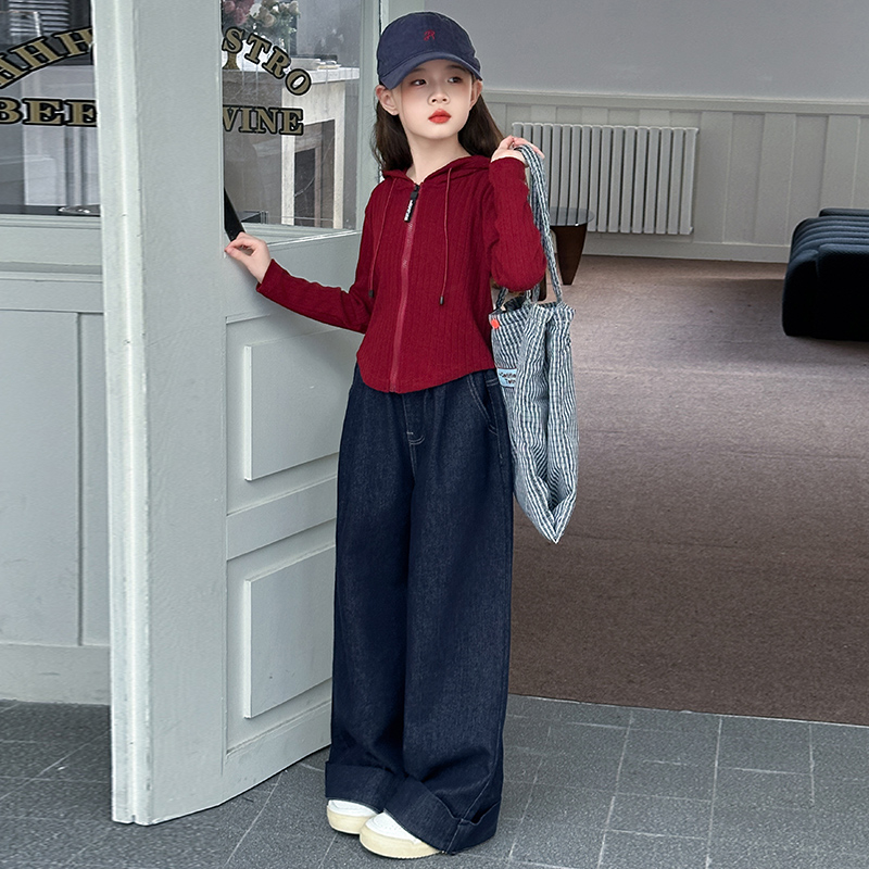 简约潮牌店铺儿童服装2025年款衣服女童春秋装牛仔套装12岁高级感
