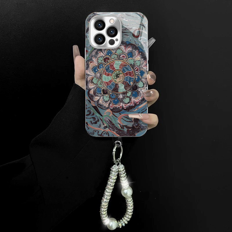 电镀玻璃适用苹果/oppo/华为/vivo/小米高级感敦煌莲花创意手机壳