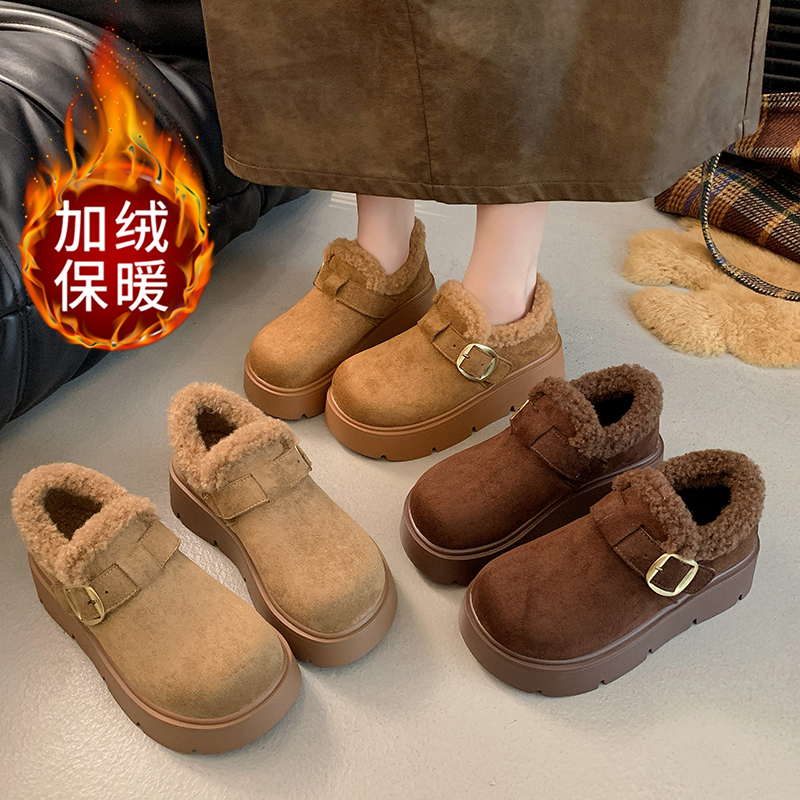 毛毛圈勃肯中高帮棉鞋女加绒厚底2025年秋冬新款羊羔毛保暖雪地靴