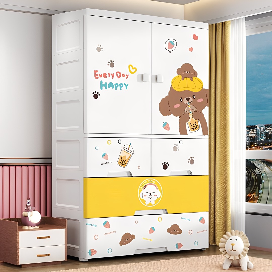 加厚80cm宽塑料收纳柜组装式开门婴儿衣柜储物柜卡通宝宝儿童衣柜